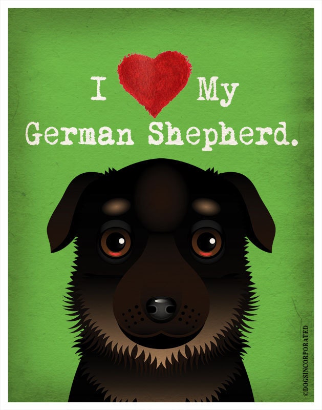 I Love My German Shepherd - I Heart My German Shepherd - I Love My Dog - I Heart My Dog Print - Dog Lover Gift Pet Lover Gift - 11x14