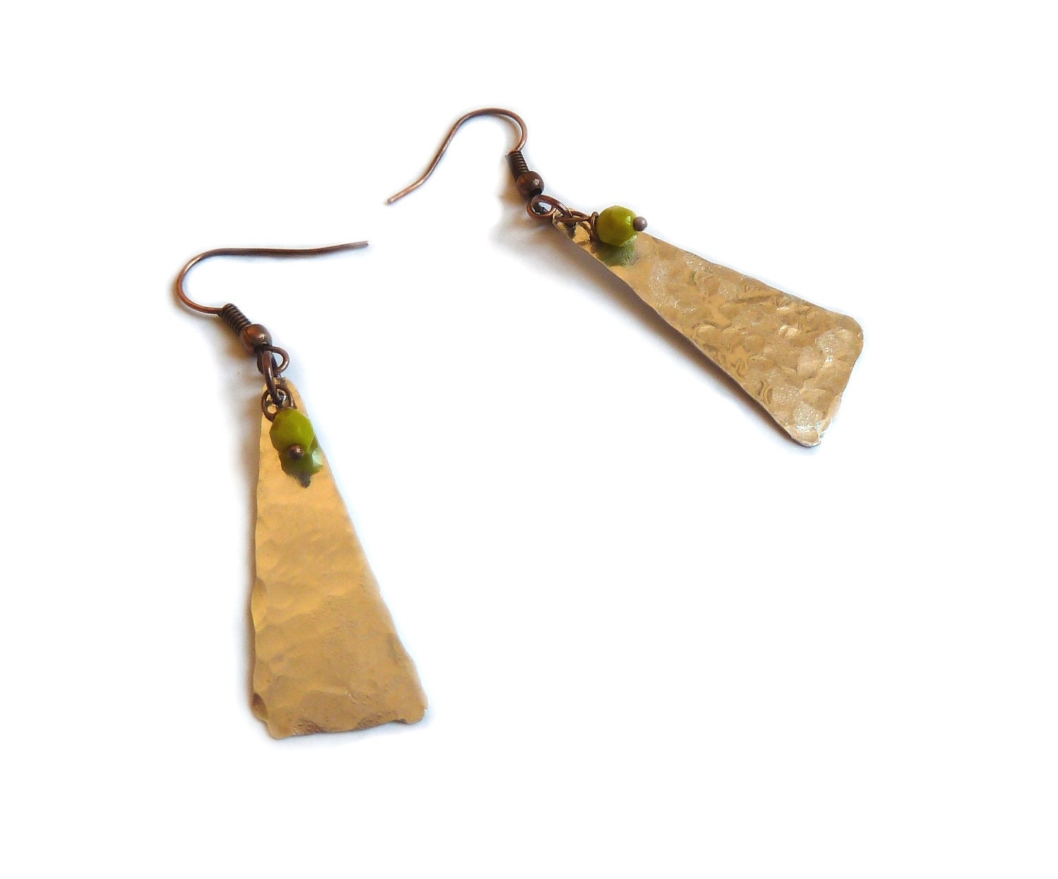 Geometric earrings Olive green czech glass pearl and aluminium plate earrings - black silvery