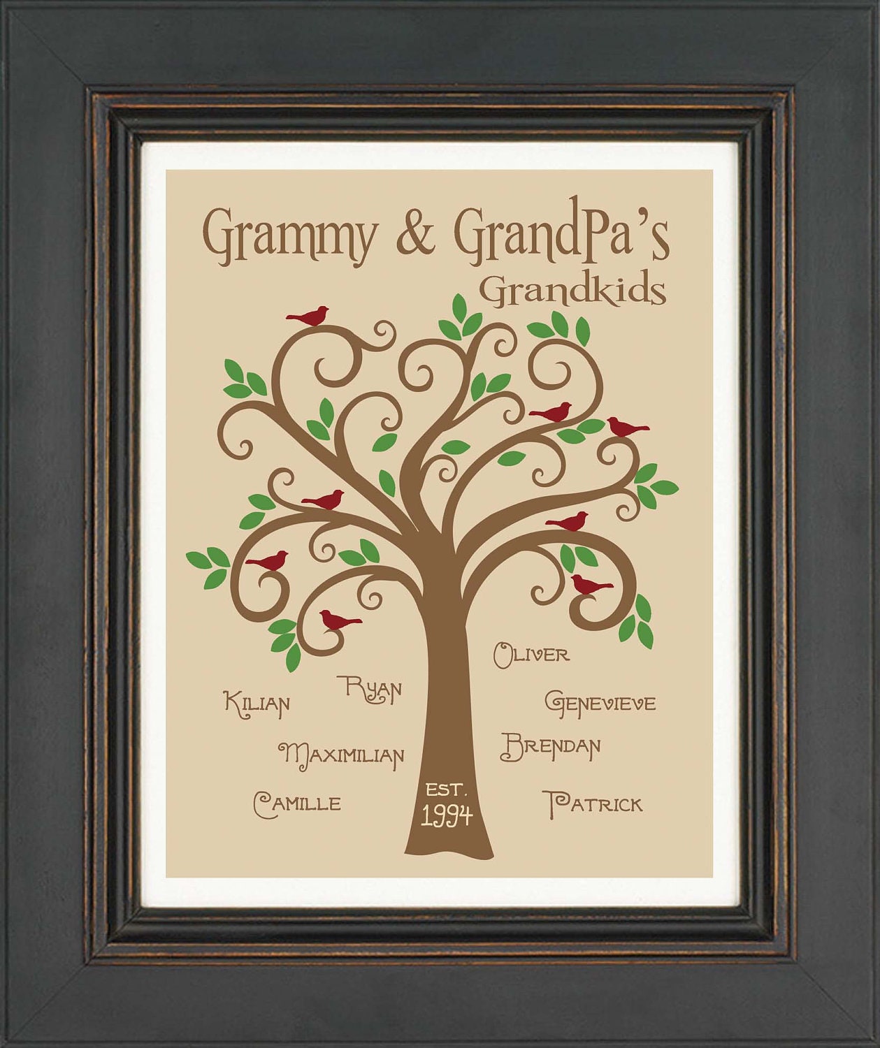 Personalized Grandparents Gift Family Tree - Christmas Gift from kids - Anniversary Gift - Gift for Parents- Other colors available