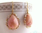 Crystal Framed Teardrop Dangle Earrings - Polymer Clay Earrings, Bezel Earrings, Briolette Drops, Elegant, Gifts Under 25
