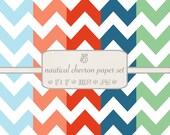 Patterned Digital Paper Pack // Nautical Chevronl // 5 pieces // jpeg files // 300 DPI // Instant Download Il_170x135