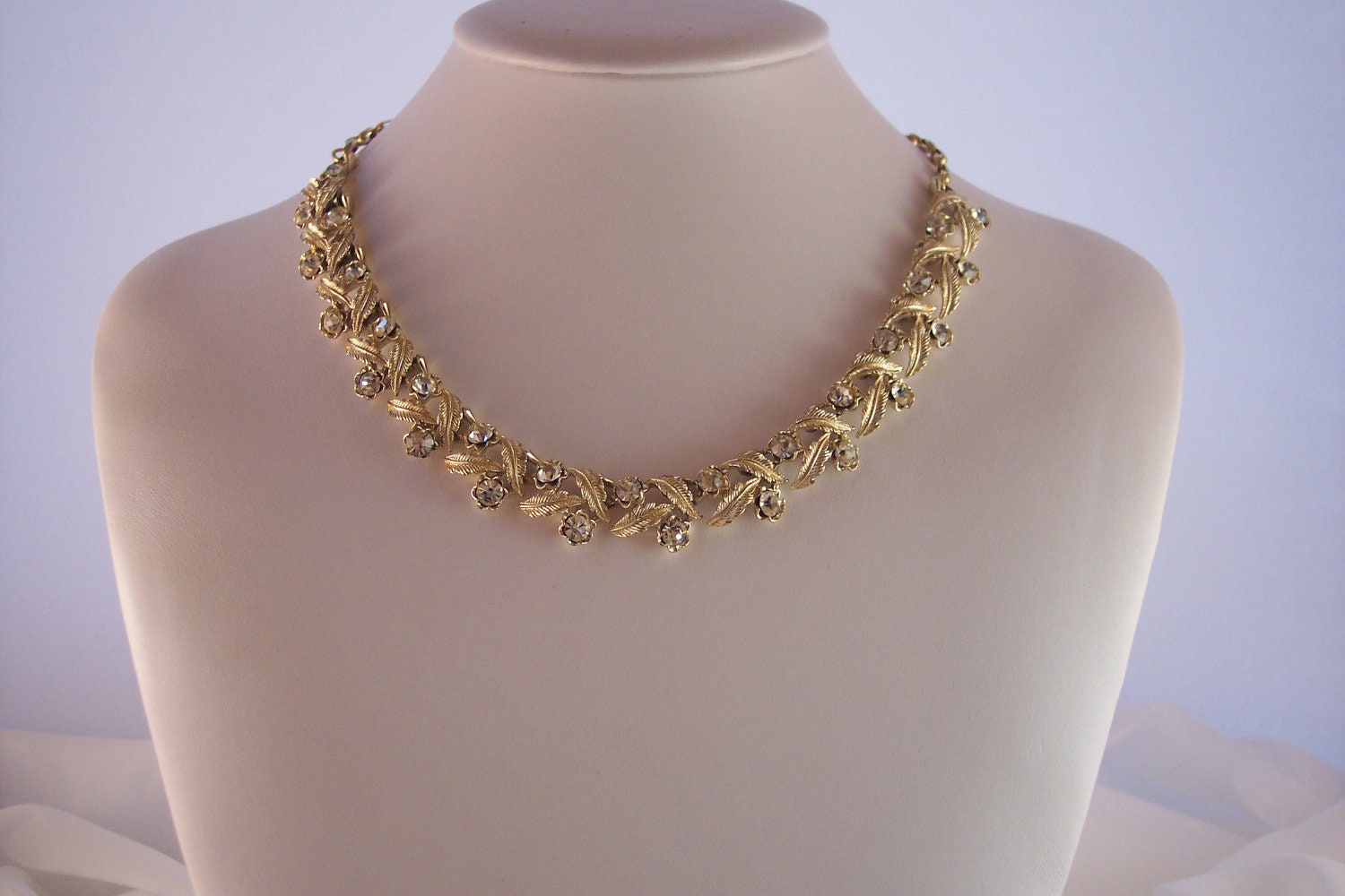 Necklace, Vintage Designer CORO Gold Tone Rhinestone Necklace 16.75"