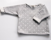 Handmade Unisex Baby Cropped Sweater - White Spots on Grey