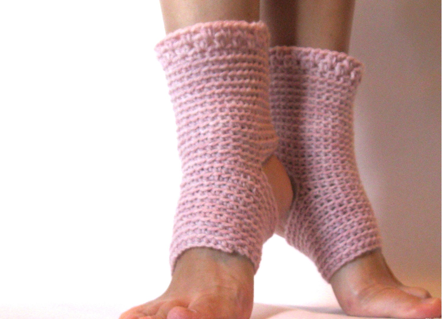 Handmade Crochet Yoga Socks - Ballet, Dance, Exercise Footwear - Toeless Pilates Socks in Ballet Pink