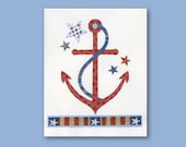 Nautical Childrens Room Decor, Anchor Kids Wall Art, Baby Boy Nursery,  Red White & Blue, 8 x 10 collage print