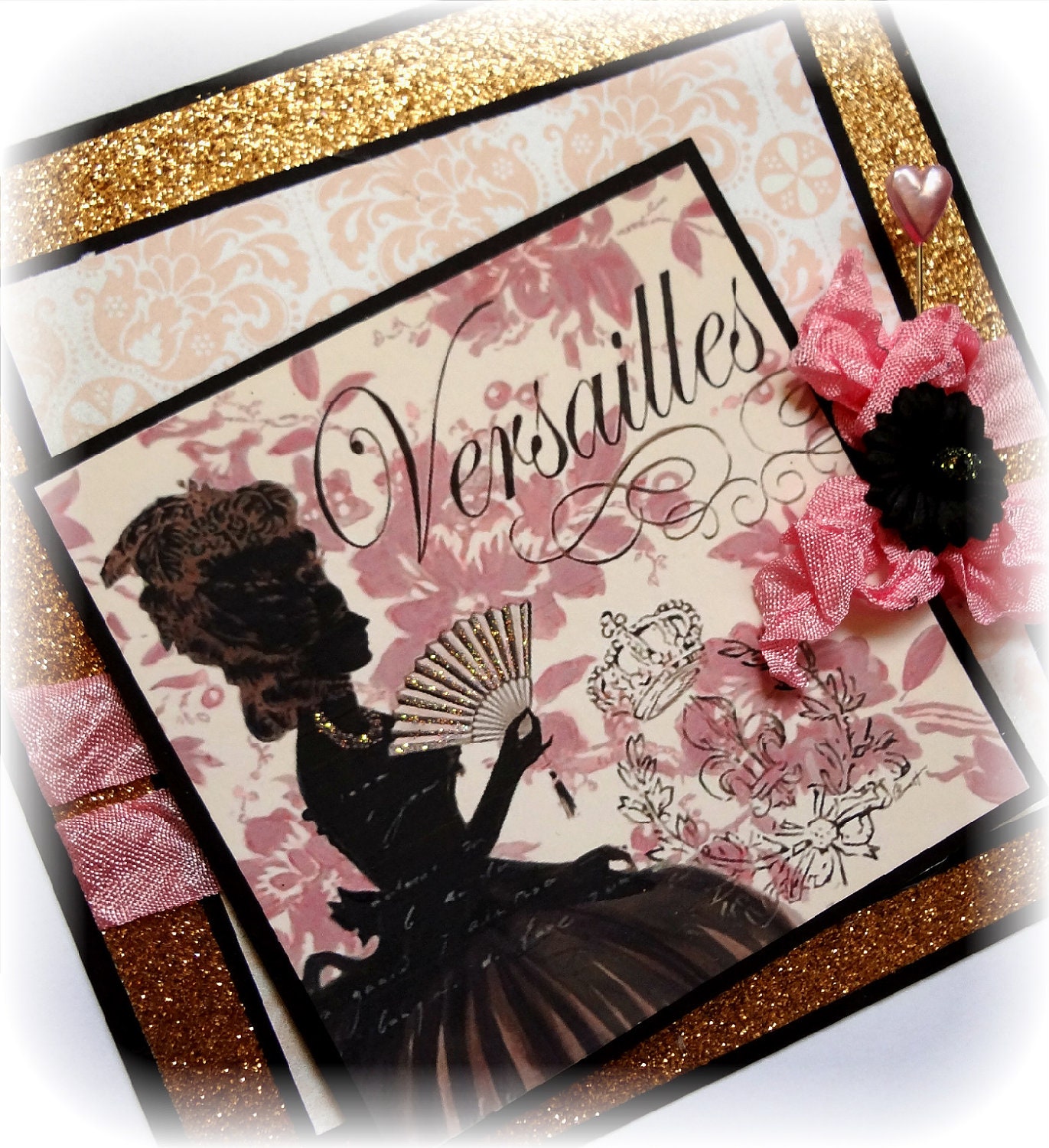 Handmade Shabby Chic Marie Antoinette French Versailles Greeting Card - OOAK