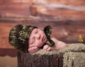 Crochet Newborn Baby Camo Military Hat and Bow tie Set