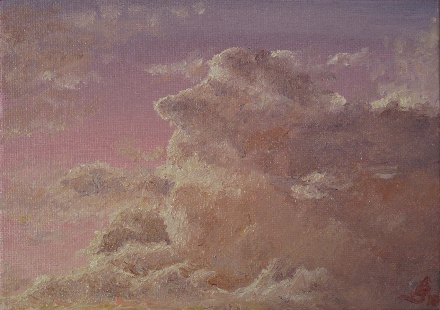 Original oil painting "Pink sunset" (5"x7") - StarkovaGallery