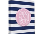 Navy Blue and Green Monogrammed chevron binder choose stripes or chevron