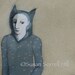 Encounter watercolor original painting fairytale art cat suit dog mask Susan Sorrell Hill