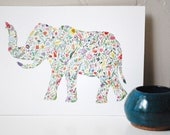 Floral Elephant- Print of Original Watercolor Painting 8"x10"