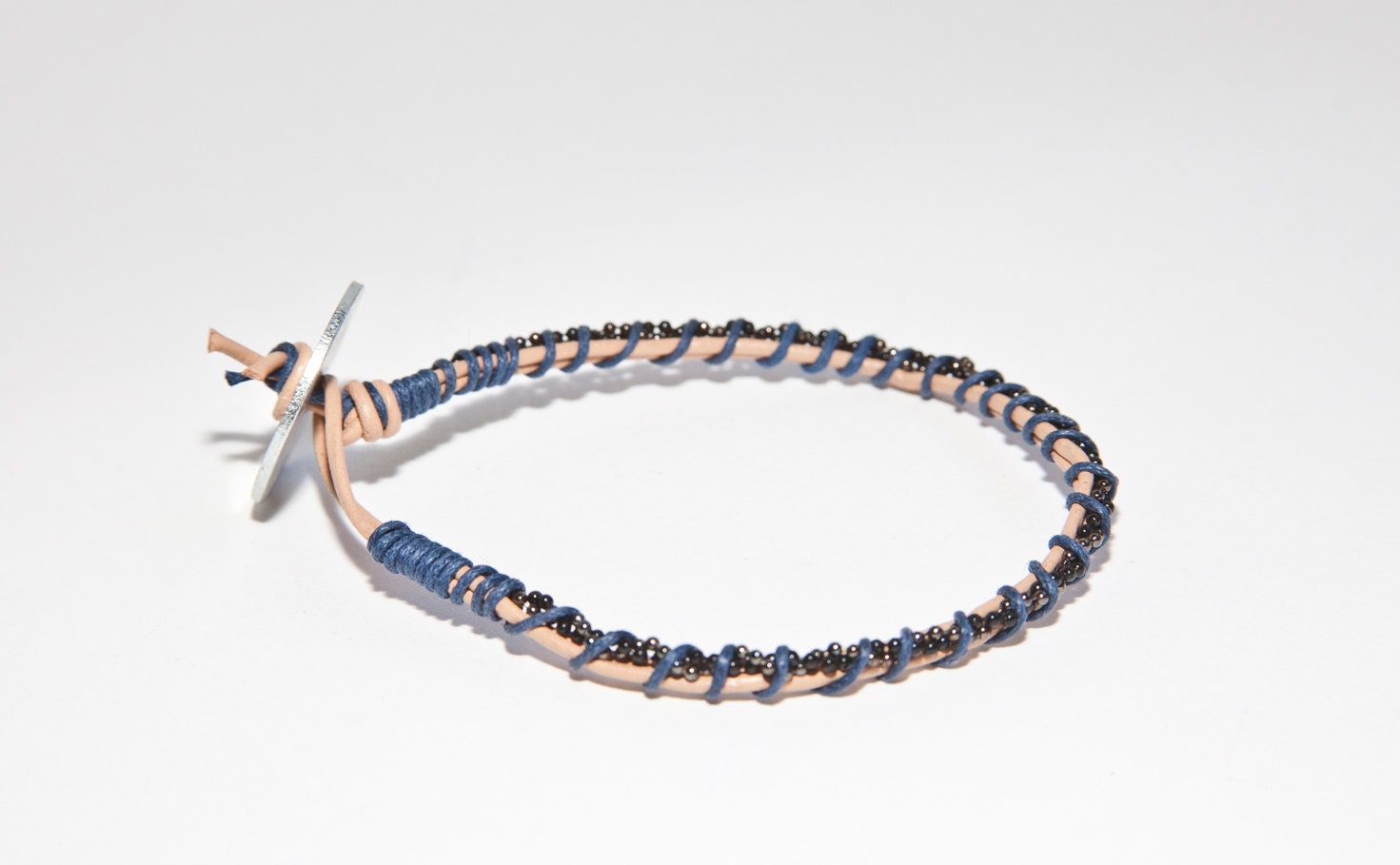 Gunmetal/Black Twist with Navy Blue Wrap Bracelet