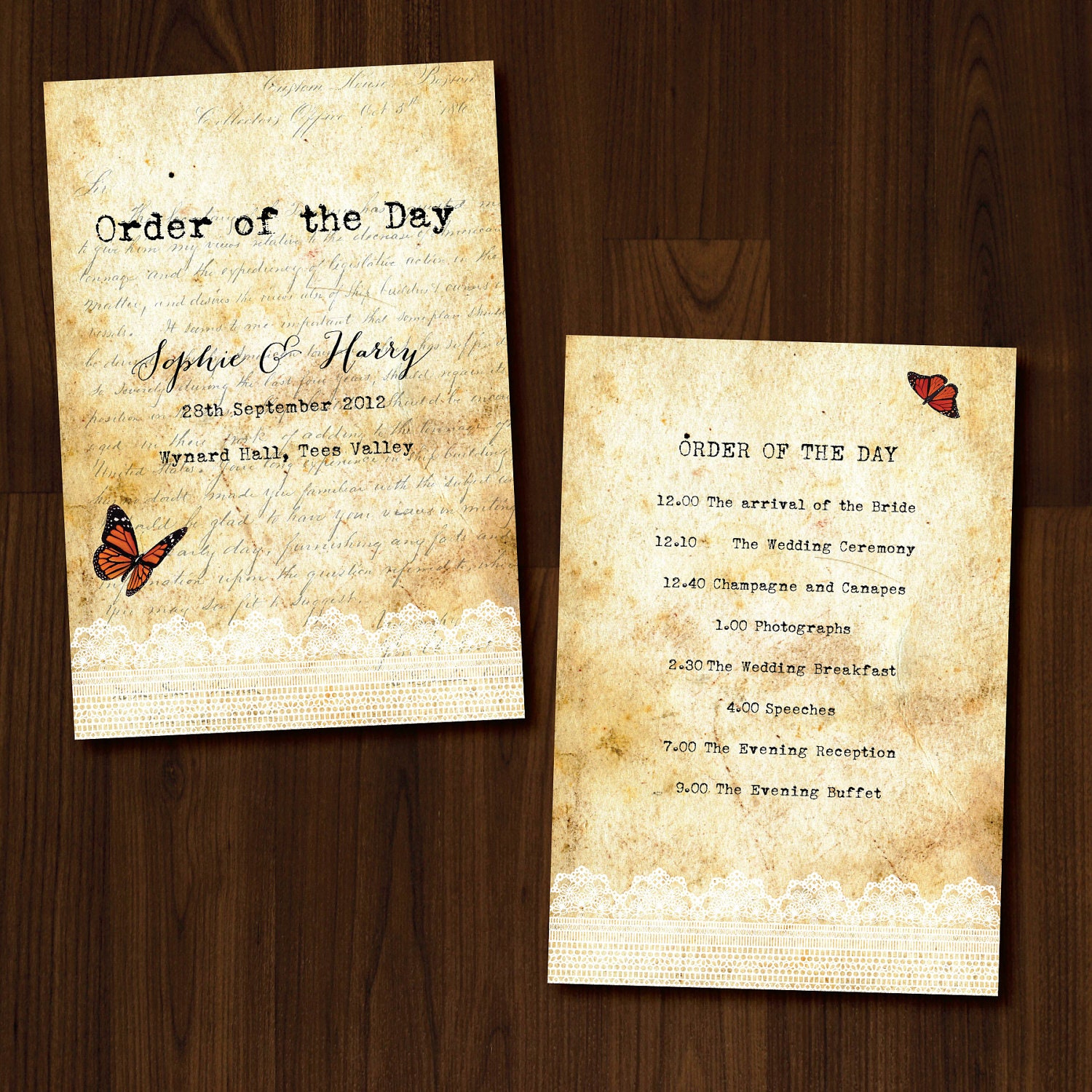 Butterfly, Vintage, Rustic, Professionally Printed Wedding Order of Service/Ceremony Program Il_570xn