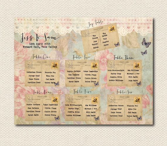 DIY PRINTABLE Vintage Rustic Postcard Table/Seating Plan Il_570xn