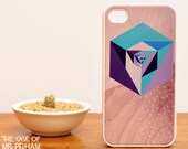 Geometric iPhone Case on Wood Print - Geometric iPhone 4 Case - Mint Green and Purple