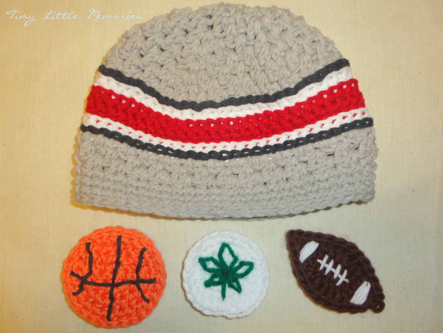 OSU Hat with Football/Buckeye Leaf/Basketball - Made to Order - Ohio State Baby - Newborn, Up to 12 Months