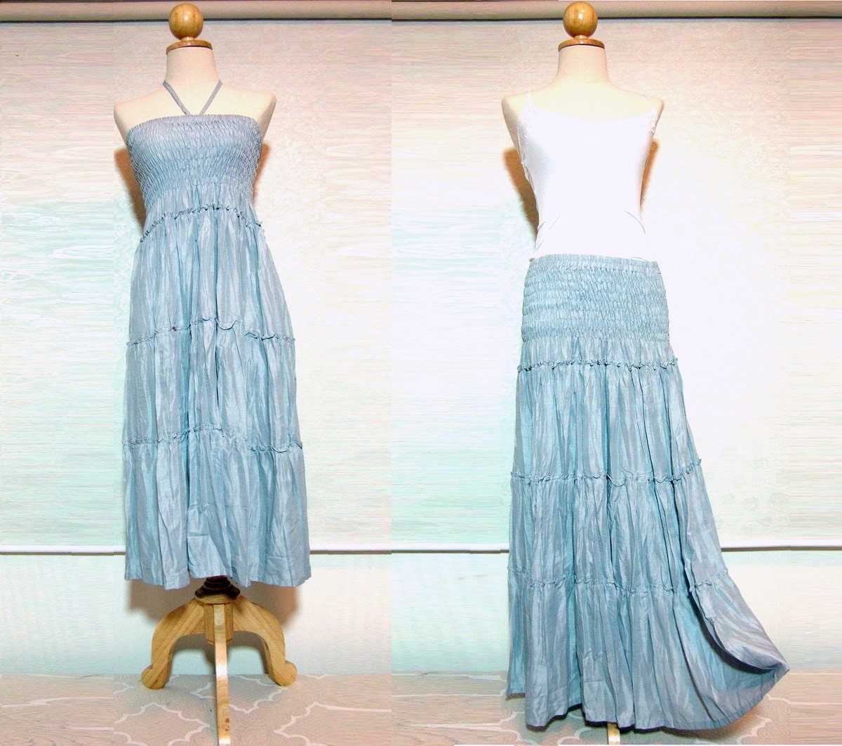 Gray Tiered Skirt / Strapless mini dress / Gypsy long skirt / Boho Gypsy Long Tiered Ruffle Skirt 'Flow'