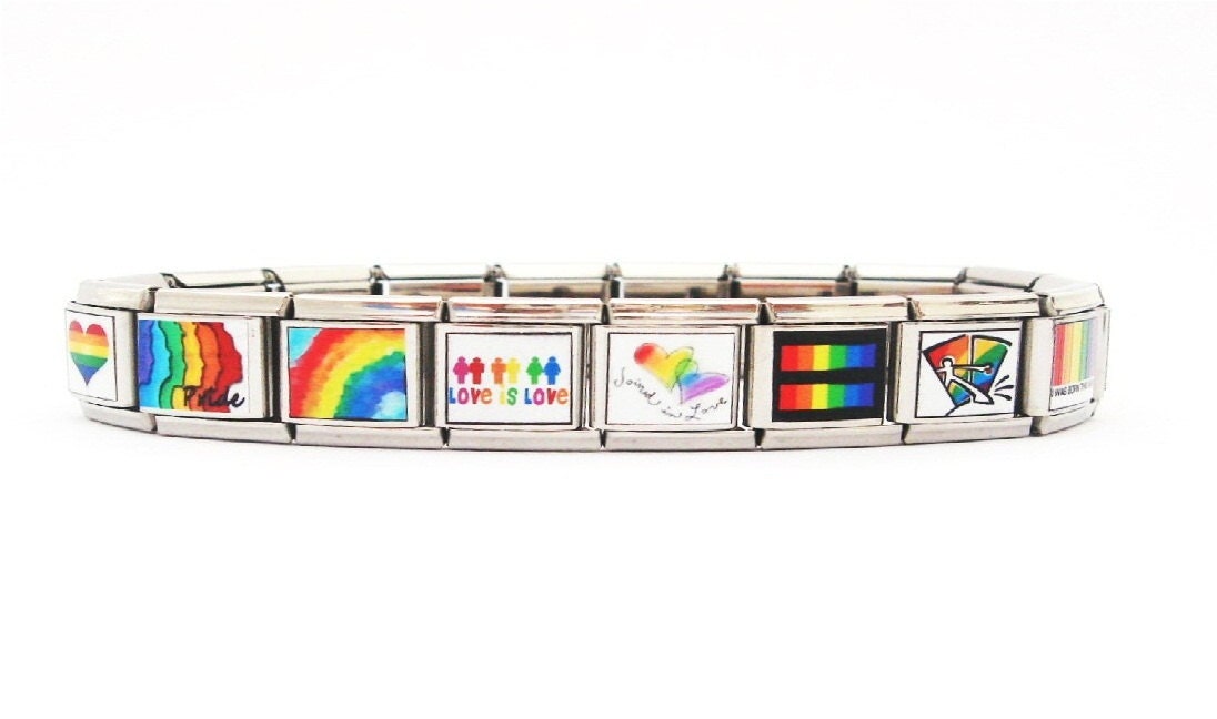 Gay and Lesbian Pride Italian Link Photo Charm Bracelet, 9mm