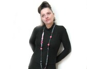 Extra Long Blue & Fuchsia Necklace, OOAK,  handbeade, art gift, myparade jewelry