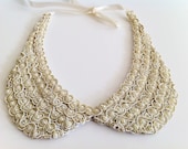 FREE SHIPPING - Ivory Pearl Embroidery, Ivory Collar Necklace, Gold Color Strip Decorated Detachable Collar for Women