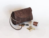Leather bag, Brown leather wristlet,  Dalfia leather handbag, evening and everyday bag - Dalfia