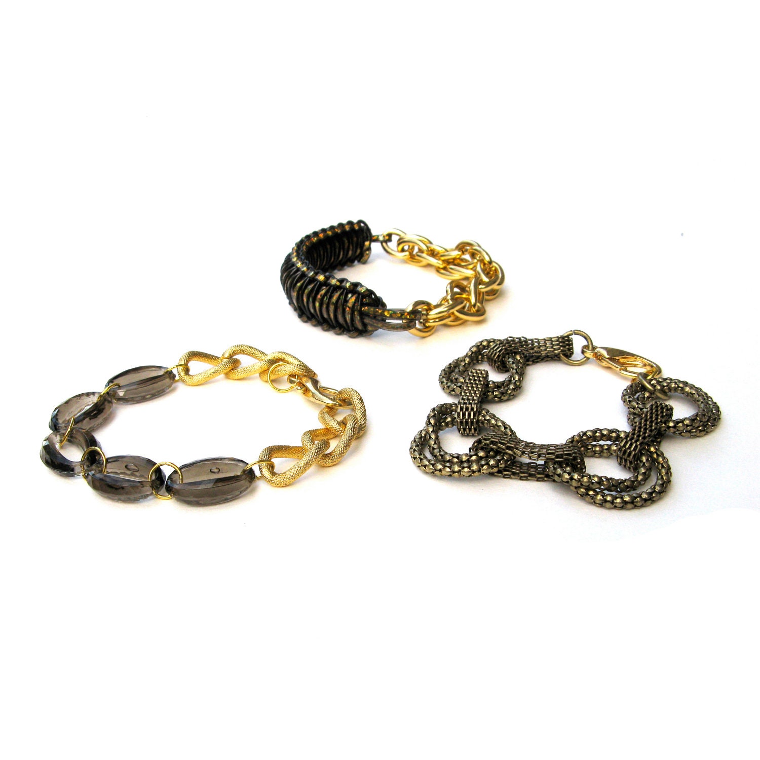 Arm Candy Set-Brown Chunky Gold Chain Bracelet Holographic Glitter Cobra Bracelet Plastic Chain Link Bracelet