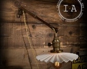 Vintage Industrial OC White Telescoping Wall Mount Lamp w/ Antique Petticoat Shade