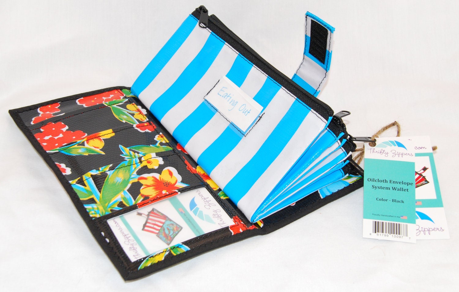 Cute Black Oilcloth Envelope System Wallet for Dave Ramsey Cash Budgeting and Extreme Couponing