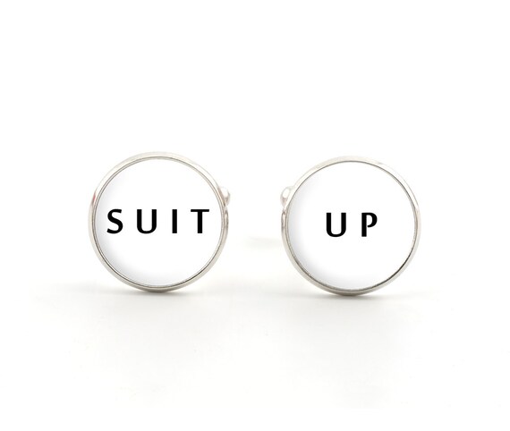 Cufflinks for Men - Gifts for Men - Barney Stinson Suit Up Quote Jewelry - Accessories for Men - Gift Bag Included