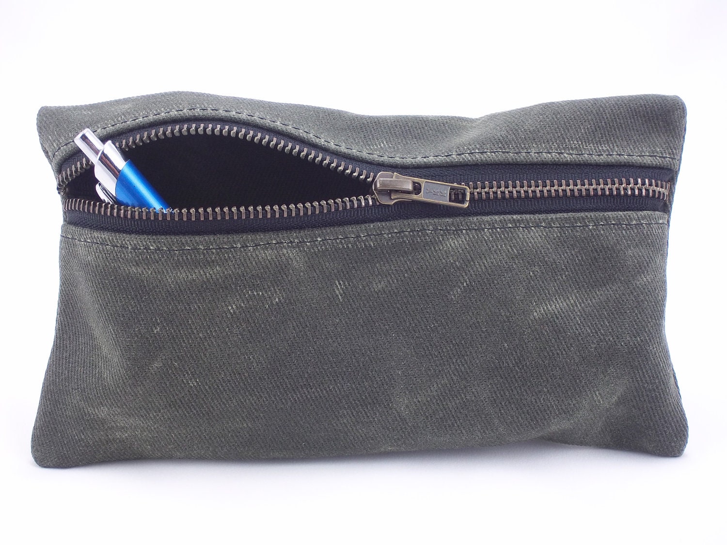 Waxed Canvas Zipper Pouch Olive Made To Order