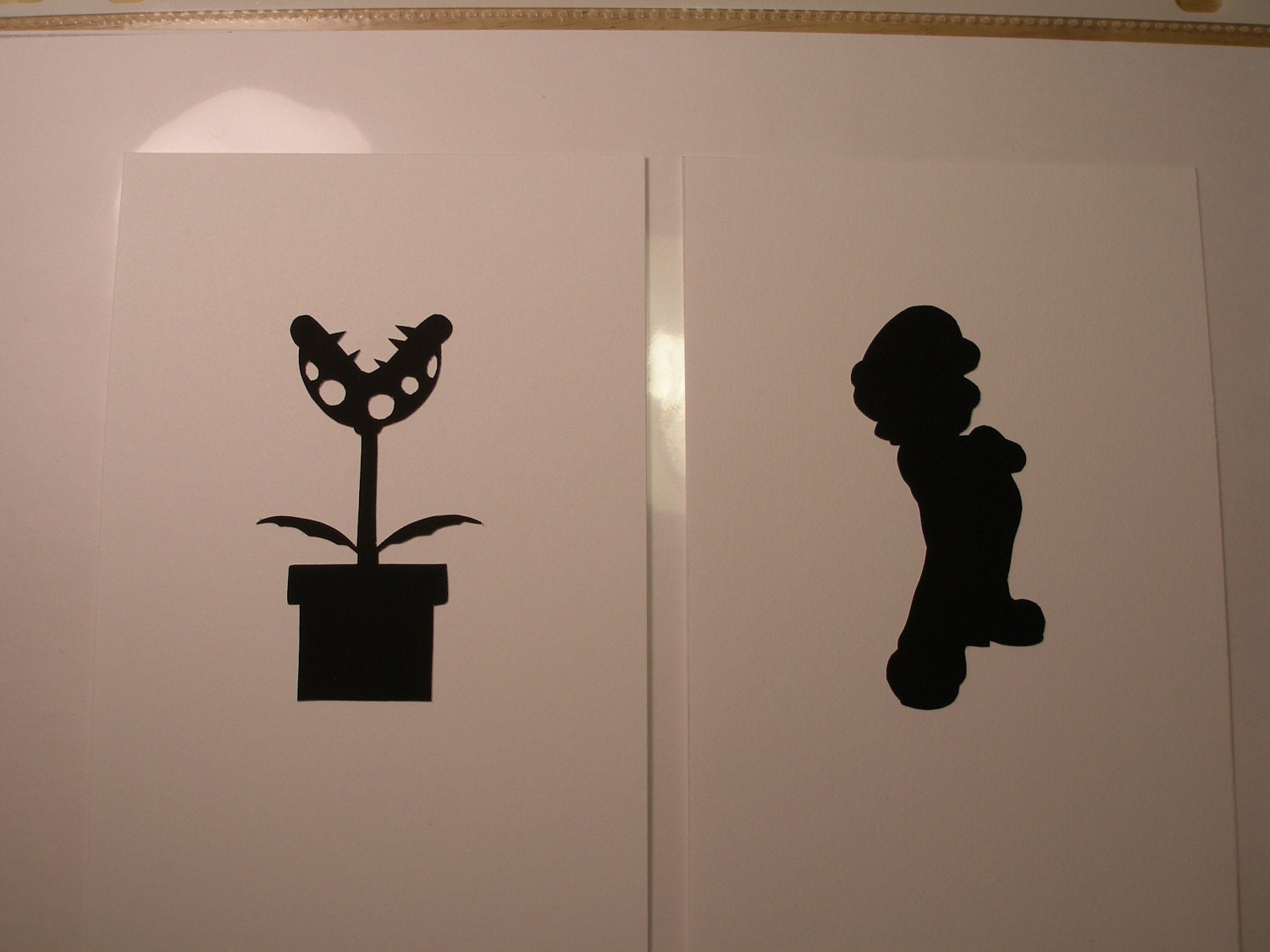 Mario and piranha plant Super Mario Brothers  sweetheart couple 4x6 UNFRAMED Sets  Hand cut black silhouette papercut