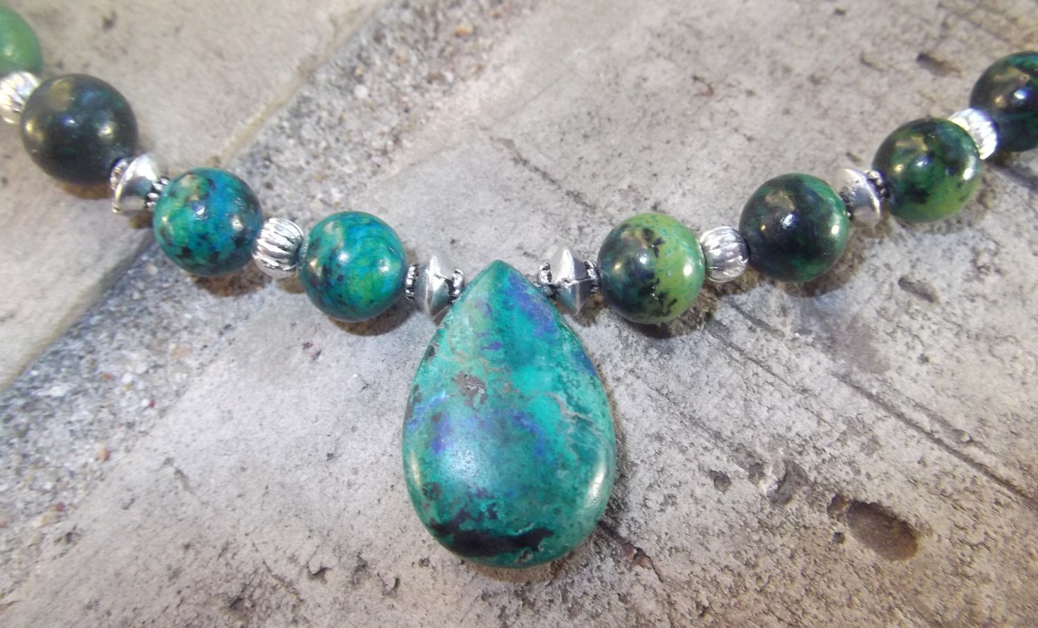 Green Chrysocolla Necklace, Bracelet and Earring Set