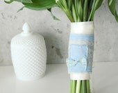Lucky Penny Pocket Bouquet Wrap, Vintage Linen and Lace, Blue, Aqua