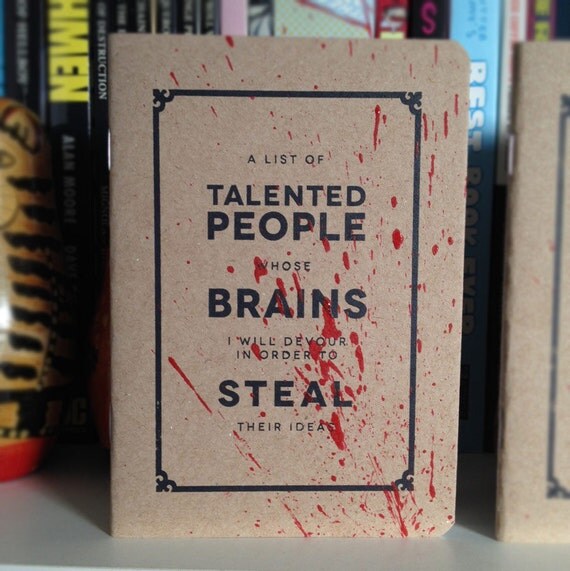 Notebook for Stealing Ideas - A6 sized notebook with screenprinted cover - Bloodied version