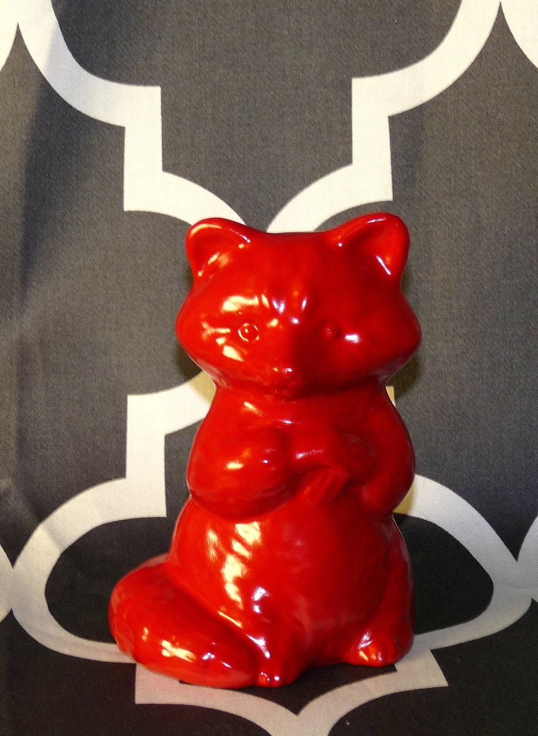 Raccoon, Red, Vintage, Figurine, Ceramic Home Decor, woodland creature, Office accent piece, Animal Figure, mammal, boys room, Child Decor,