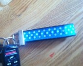 Key Fob Key Wristlets , Blue / White Polka Dot Ribbon with Chocolate Key Fobs