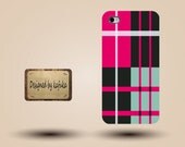 Iphone case, Iphone 4 case, Iphone 4s case, Iphone 5 case, unique handmade hard Plastic case, Pink Geometric stripe, geometric P series 63