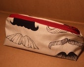 Zippered Makeup Bag Flat Bottom Moustache with Red Lining