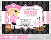 Pirate Girl Birthday Party Invitation OR Thank You Card ...Printable / Digital / You Print / DIY / jpg or pdf : 252