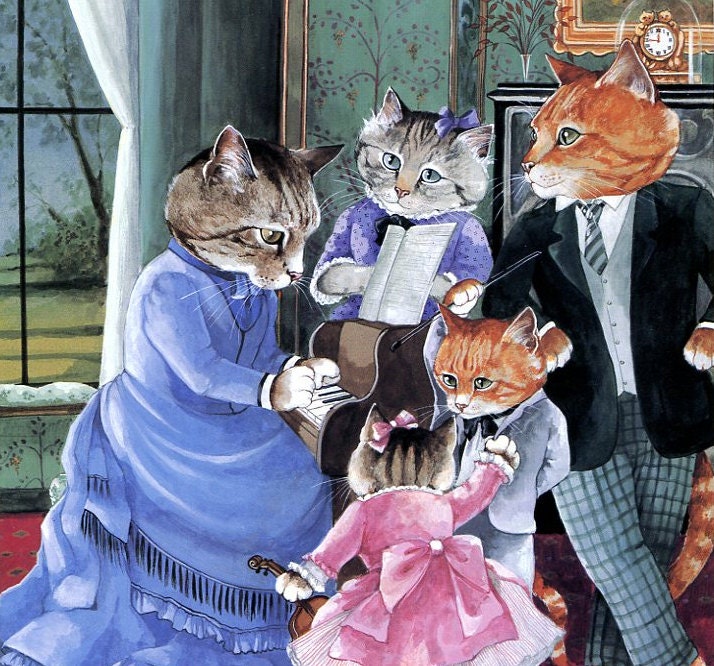 Victorian Cats, Susan Herbert,  Antique / Vintage Art Prints, Around the Piano,  Print 12