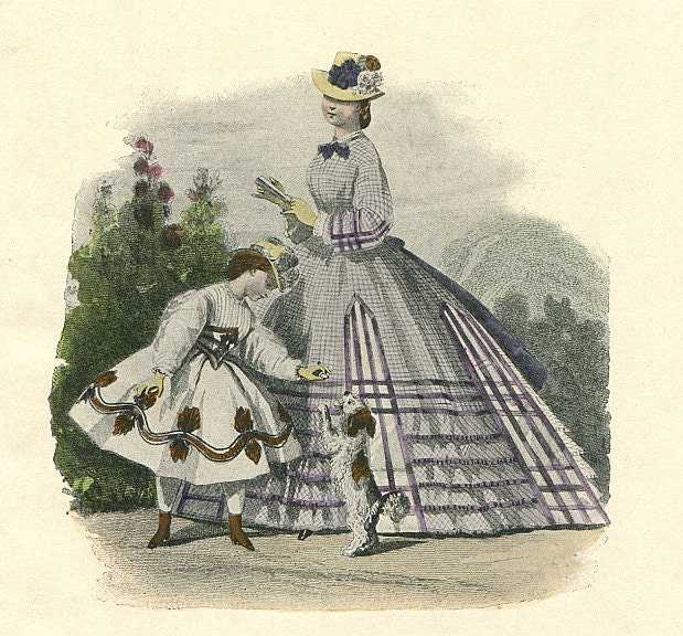 1910, Les Modes Parisiennes 1863, Antique / Vintage Art Print, People and Fashions, Antique Book Plate