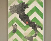 Italy Silhouette on Chevron Background: 11X17 Art Print, With Heart Studios - Nursery, Gift, Poster, Vintage