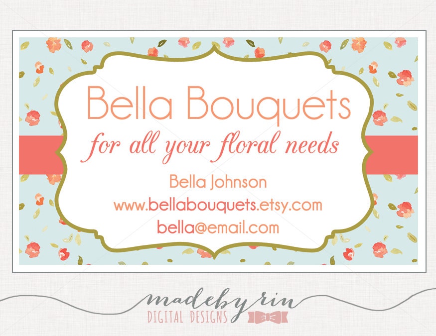 Red Orange Blue Green Watercolor Floral Roses Premade Business Card Printable Design