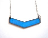 Blue Chevron Necklace, Wood Geometric Necklace,Wood  Necklace,Geometric Jewelry
