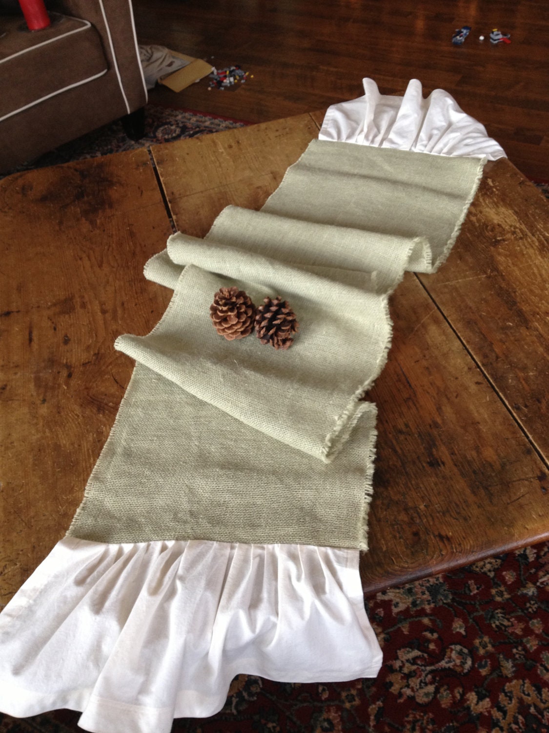 Light Sage Burlap 82 Inch Table Runner