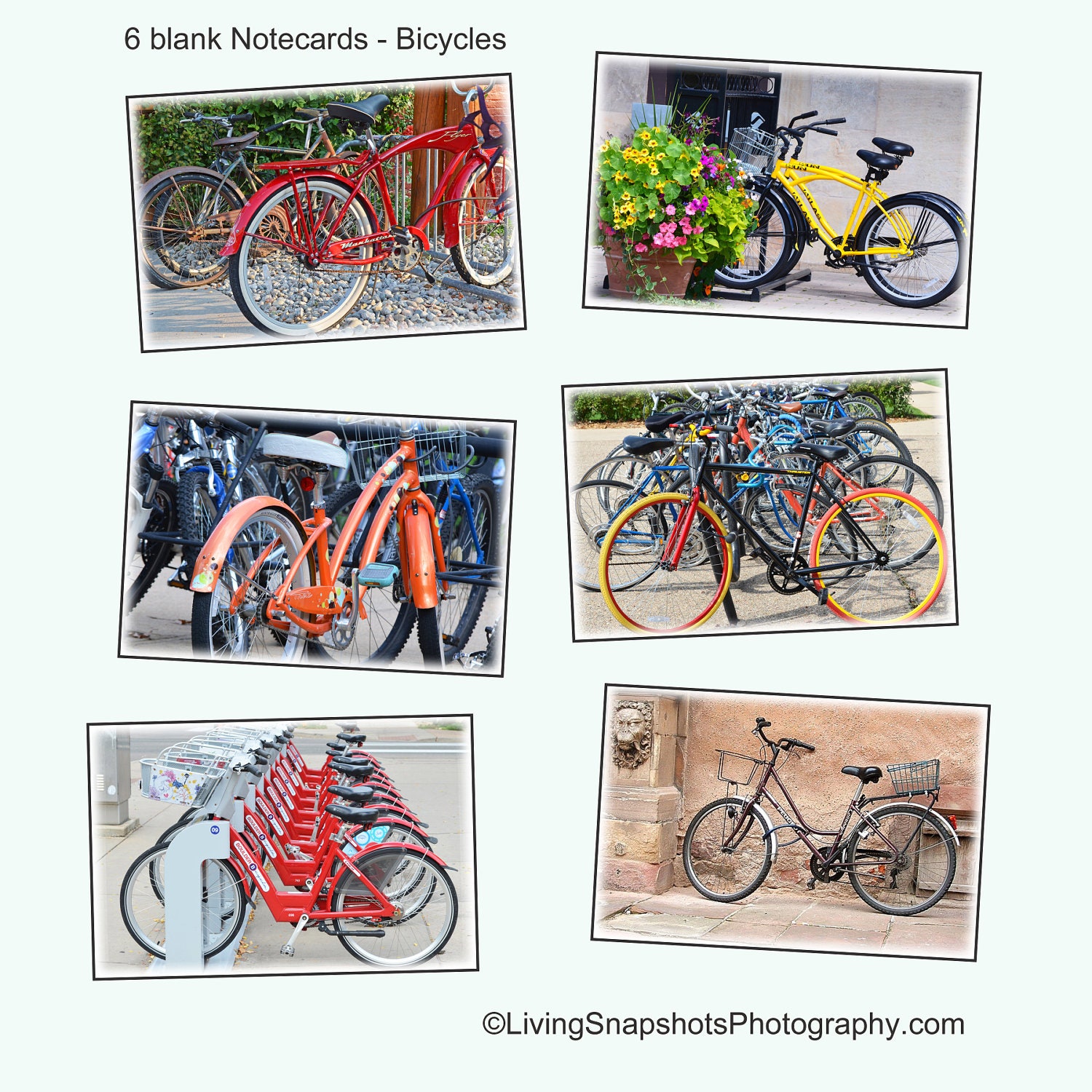 Bicycle notecards - 6 different blank photo print greeting cards with envelopes