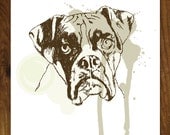 A4 digital illustration print of a boxer dog. Original design, quality print.