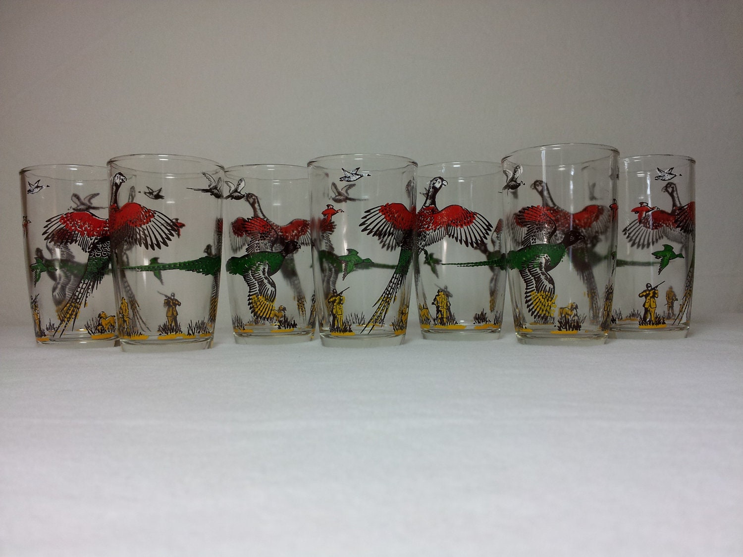 Set of 7 Pheasant Hunting Theme Juice Glasses