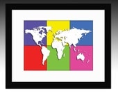 WORLD MAP Pop Art print - Original illustration map world print. Customised colours original gift