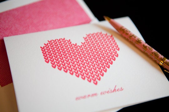 Warm Wishes - Knit Patterned Heart Letterpress Cards